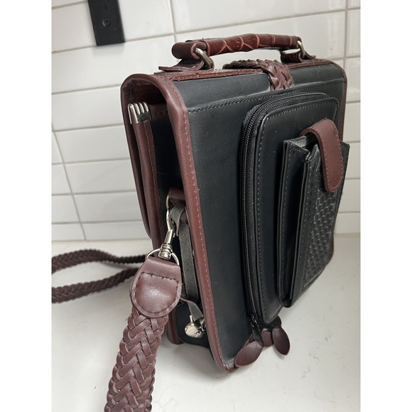 Brighton Mini Briefcase Crossbody w/ Card Slots Brown Black Silver Purse Hearts - Picture 10 of 16